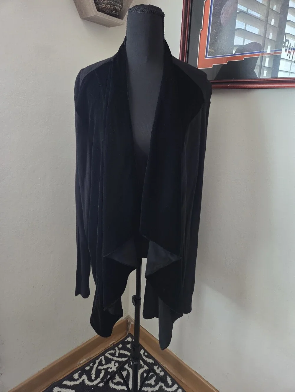Michael Kors Black Draped Open-Front Velvet Mixed Media Sweater Cardigan 3X